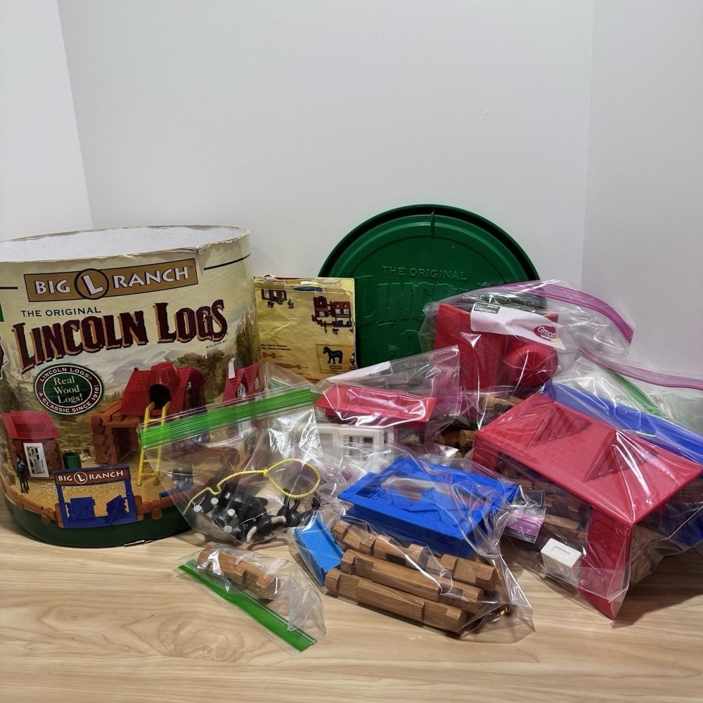 Lincoln Logs Big L Ranch Wood 150 Pieces w/Canister & Instructions Missing 2 PC - Picture 2 of 13